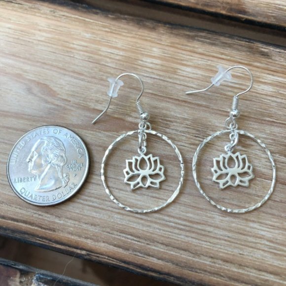 Handmade Sterling Silver Lotus Hoop Earrings - Picture 4 of 4